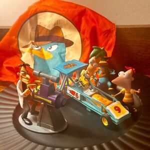 Phineas and Ferb Disney character set with Doofenshmirtz, Perry, Go Kart, laser